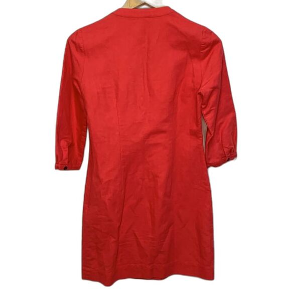 Boden Poppy Red Cotton Linen Blend Pleat Button Front 3/4 Sleeve Dress Size 4 - Picture 4 of 15